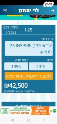 יונדאי i25 Inspire אוט' 1.4 (100 כ''ס) בנזין 2015 למכירה בתל אביב יפו