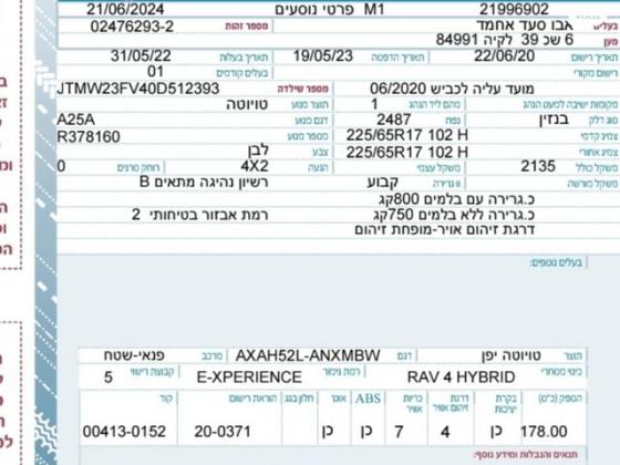 טויוטה RAV4 הייבריד E-xperience הייבריד 5 דל' אוט' 2.5 (178 כ''ס) בנזין 2020 למכירה בלקיה