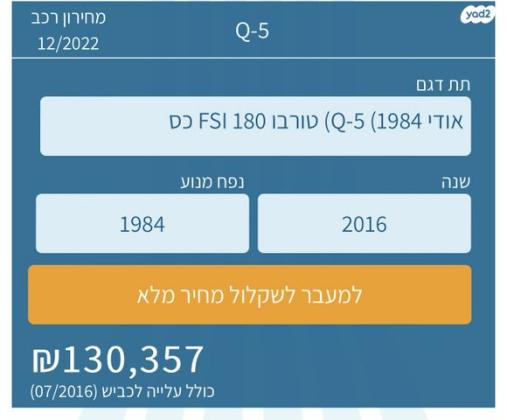 אאודי Q5 4X4 Executive אוט' 2.0 (180 כ''ס) בנזין 2016 למכירה בפרדס חנה כרכור