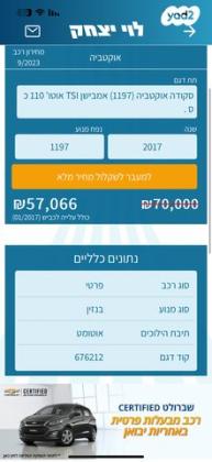 סקודה אוקטביה Ambition אוט' 1.2 (110 כ"ס) בנזין 2017 למכירה באלעד