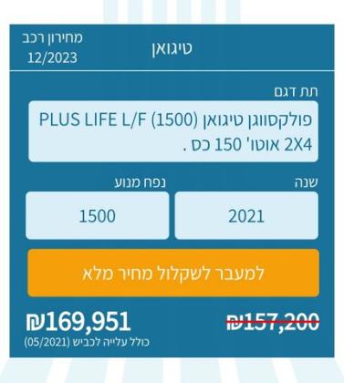 פולקסווגן טיגואן Life Plus אוט' 1.5 (150 כ''ס) בנזין 2021 למכירה בחיפה