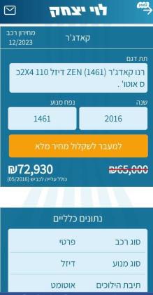 רנו קדגא'ר Zen אוט' דיזל 1.5 (110 כ''ס) דיזל 2016 למכירה בתל אביב יפו