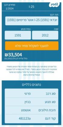 יונדאי i25 Premium אוט' 1.6 (124 כ"ס) בנזין 2012 למכירה בראש העין