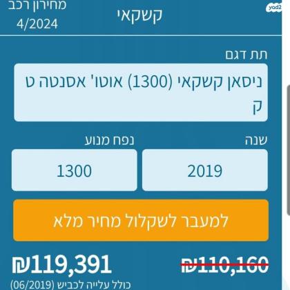 ניסאן קשקאי Acenta Tech אוט' 1.3 (160 כ''ס) בנזין 2019 למכירה בבאר שבע